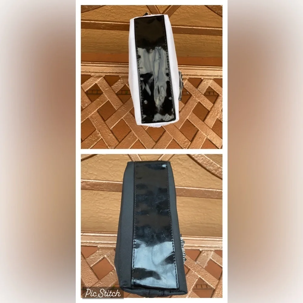 Set of 2 Lancome Black and White Cosmetic Bags with Edgy Zipper Floral Design